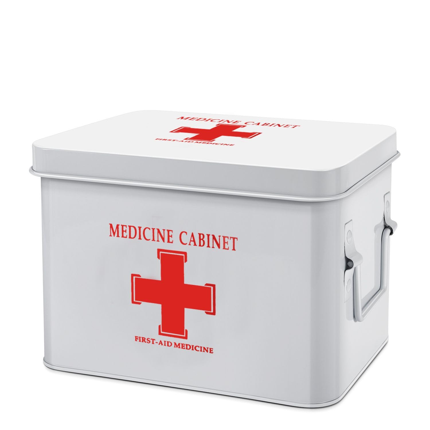 Flexzion First Aid Box Organizer – 8.5 Inch White Metal Medical Tin