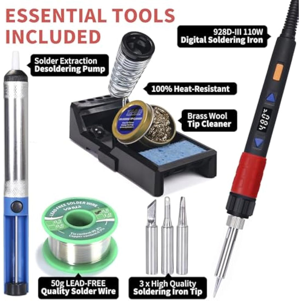 YIHUA 928D-III 110W Digital Soldering Iron Kit with LED Display - UK Plug