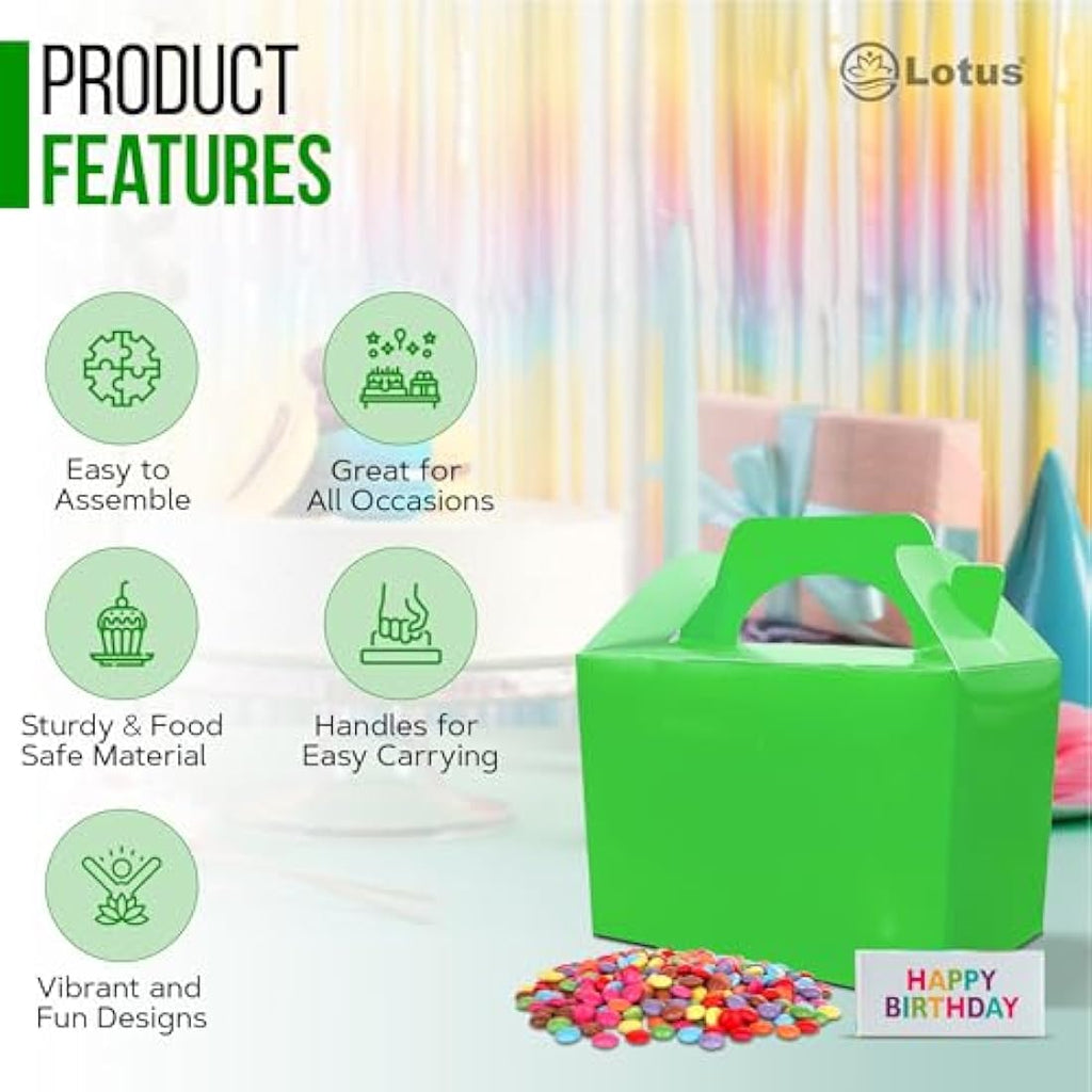 Lotus Neon Green Kids Party Boxes – Recyclable Food & Loot Bags (50 Pack)