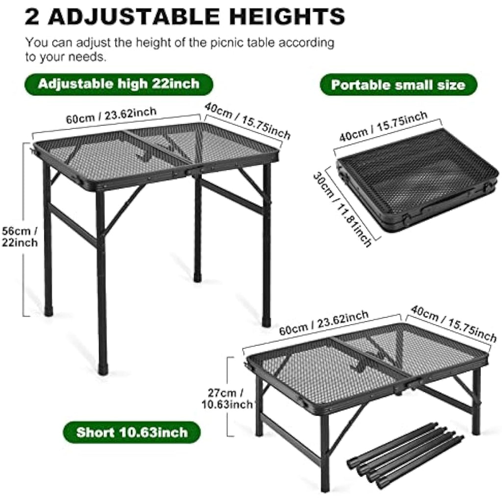 Odoland Portable Camping Table – Height Adjustable Aluminum Folding Table