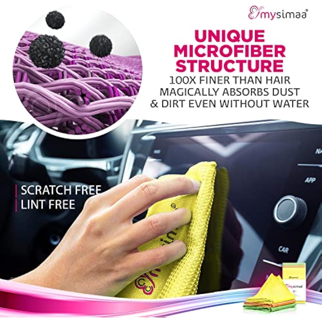 mysimaa Neon Microfibre Cleaning Cloths – Streak-Free 3-Pack (40x40cm)