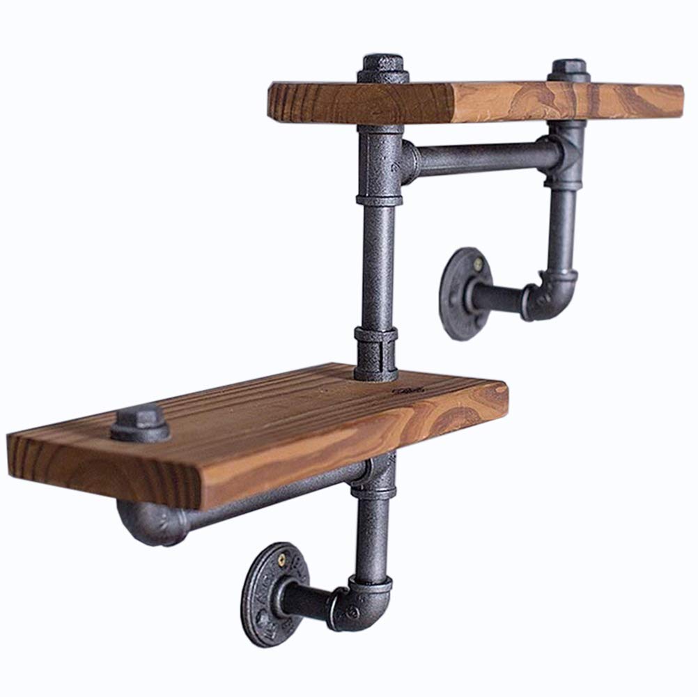 SaiDuoDuo 2-Tier Industrial Pipe Wall Mount Shelves | Rustic Wood Decor