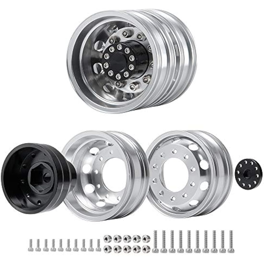 Jolof Store 1/14 Tamiya RC Tractor Metal Rear Wheel Rims - 4 Pack
