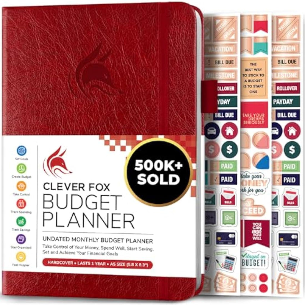 Clever Fox Budget Planner – A5 Vegan Leather Expense Tracker, Wine Red