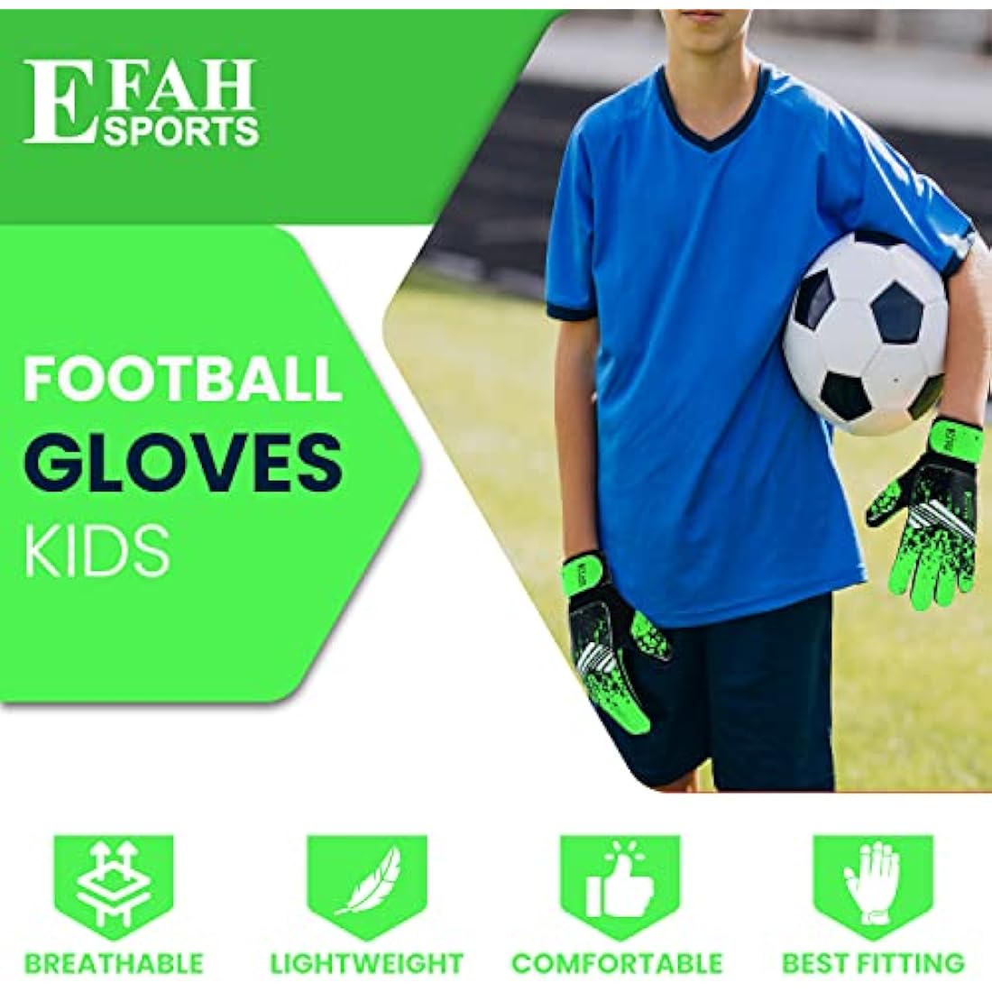 EFAH SPORTS Kids Soccer Goalkeeper Gloves – Youth Goalie Super Grip