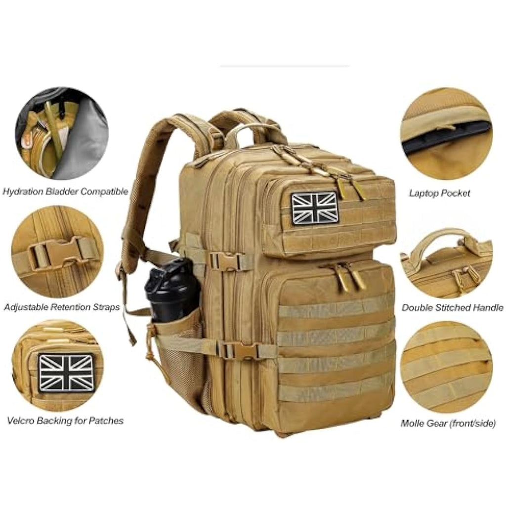 LHI 45L Military Tactical Backpack – Waterproof Molle Assault Rucksack