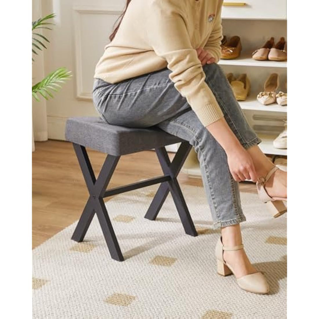 IBUYKE U-Shaped Linen Vanity Stool – Dark Gray Square Makeup Ottoman