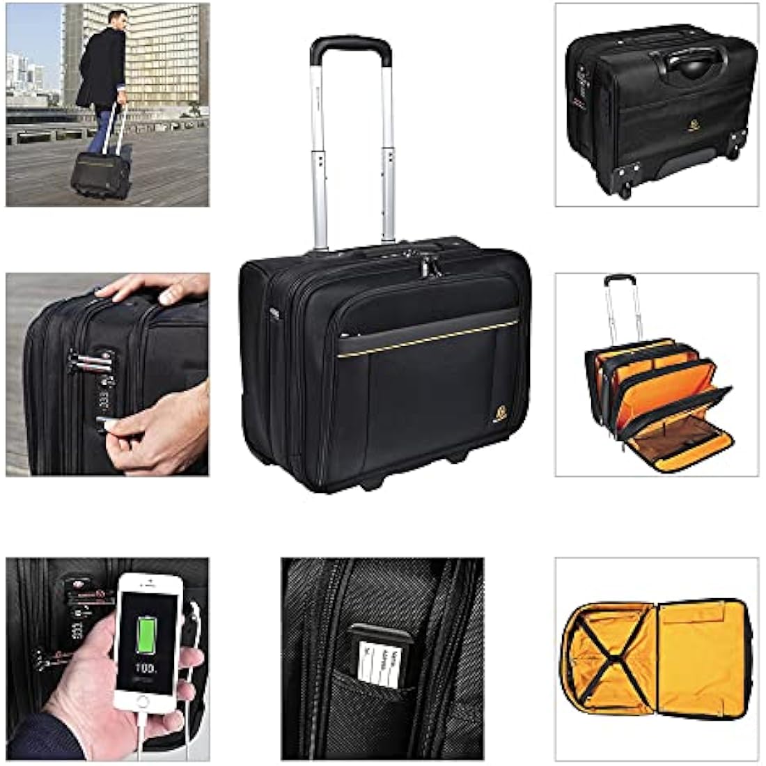 Exacompta Exatrolley Laptop Suitcase | 15.6" Rolling Briefcase - Black
