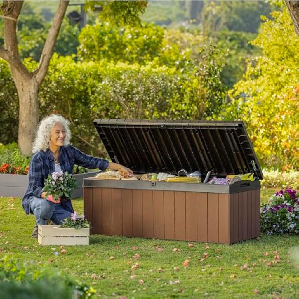 Keter Darwin 380L Outdoor Garden Storage Box – Brown Wood Look