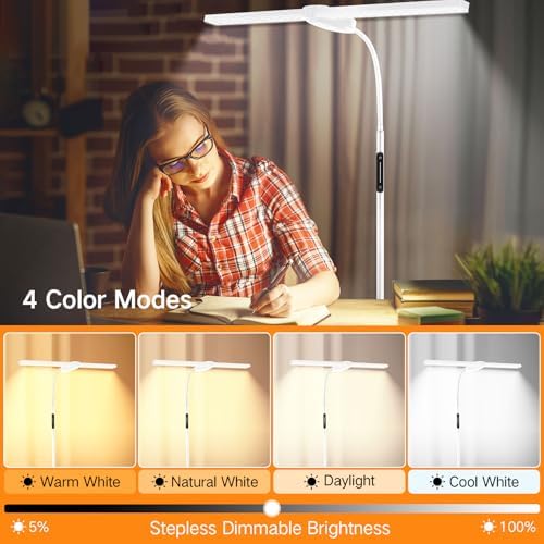 OUTON LED Floor Lamp - Double Head Dimmable Standing Lamp with Remote