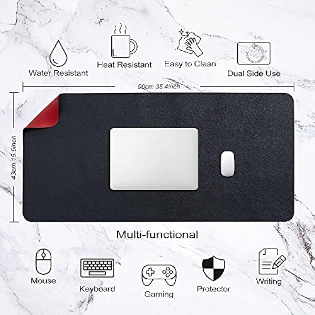 DOBAOJIA Large PU Leather Desk Pad | Waterproof Extended Mouse Mat, 35x17"