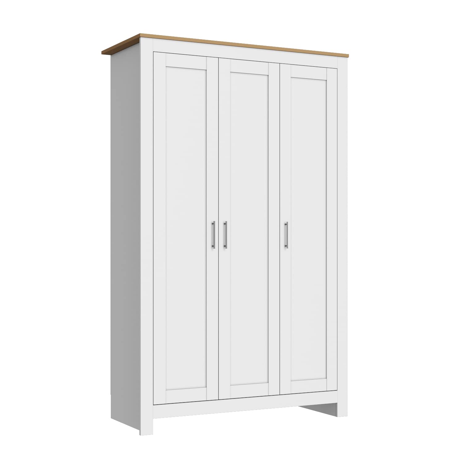 Jolof Store 3-Door Wooden Wardrobe with Hanging Rail – White/Oak