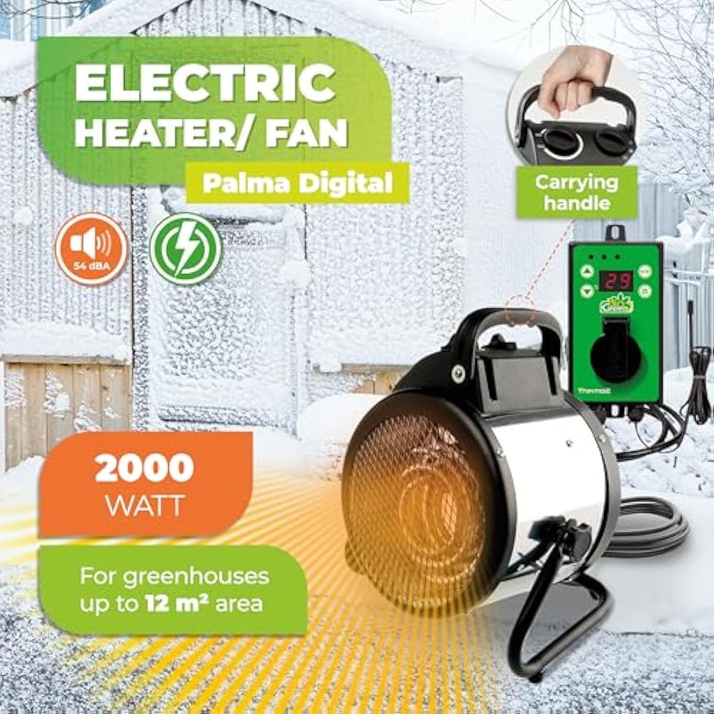 Bio Green Palma 2.0 Greenhouse Heater | 2KW Stainless Steel & Thermostat