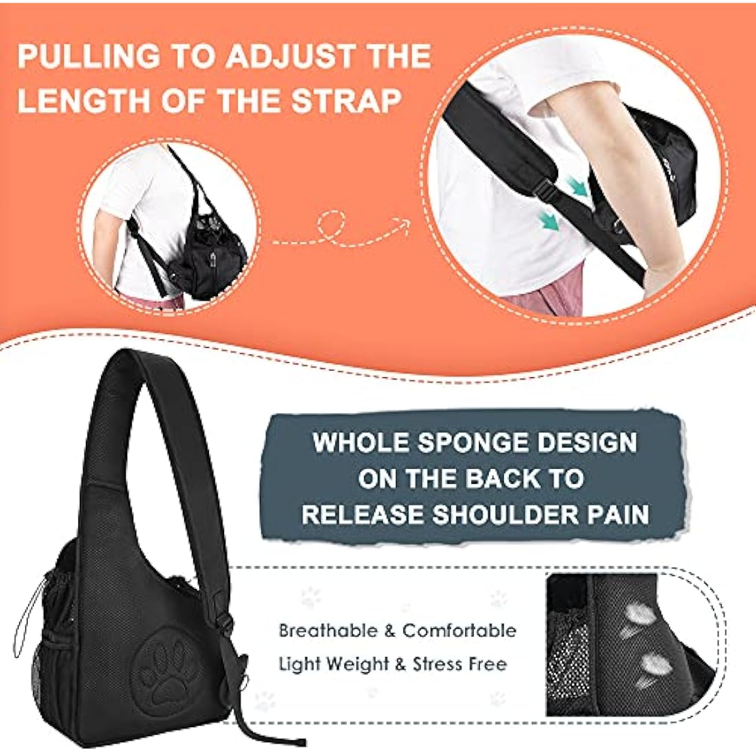 Nasjac Small Dog Sling Carrier – Breathable Mesh Hands-Free Travel Bag