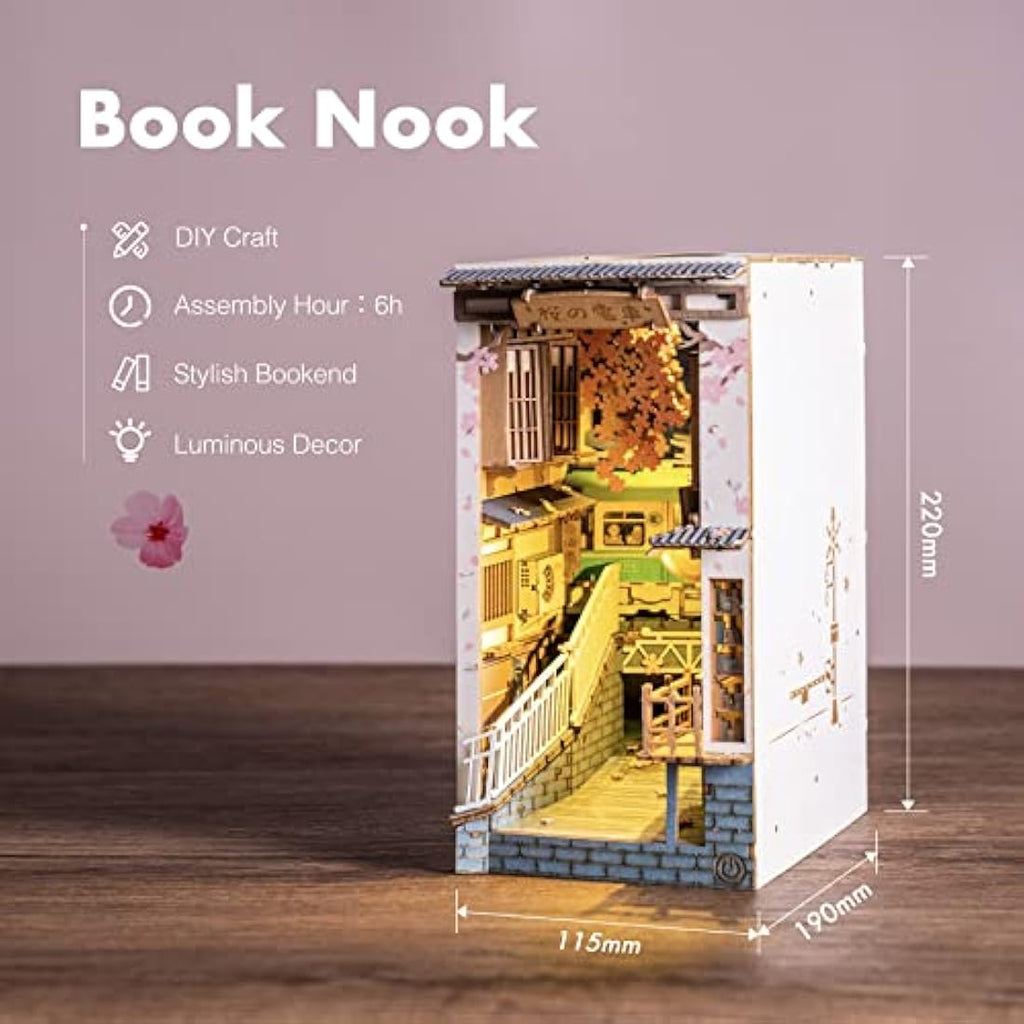 Robotime Sakura Densya DIY Wooden Book Nook Kit – Miniature Dollhouse