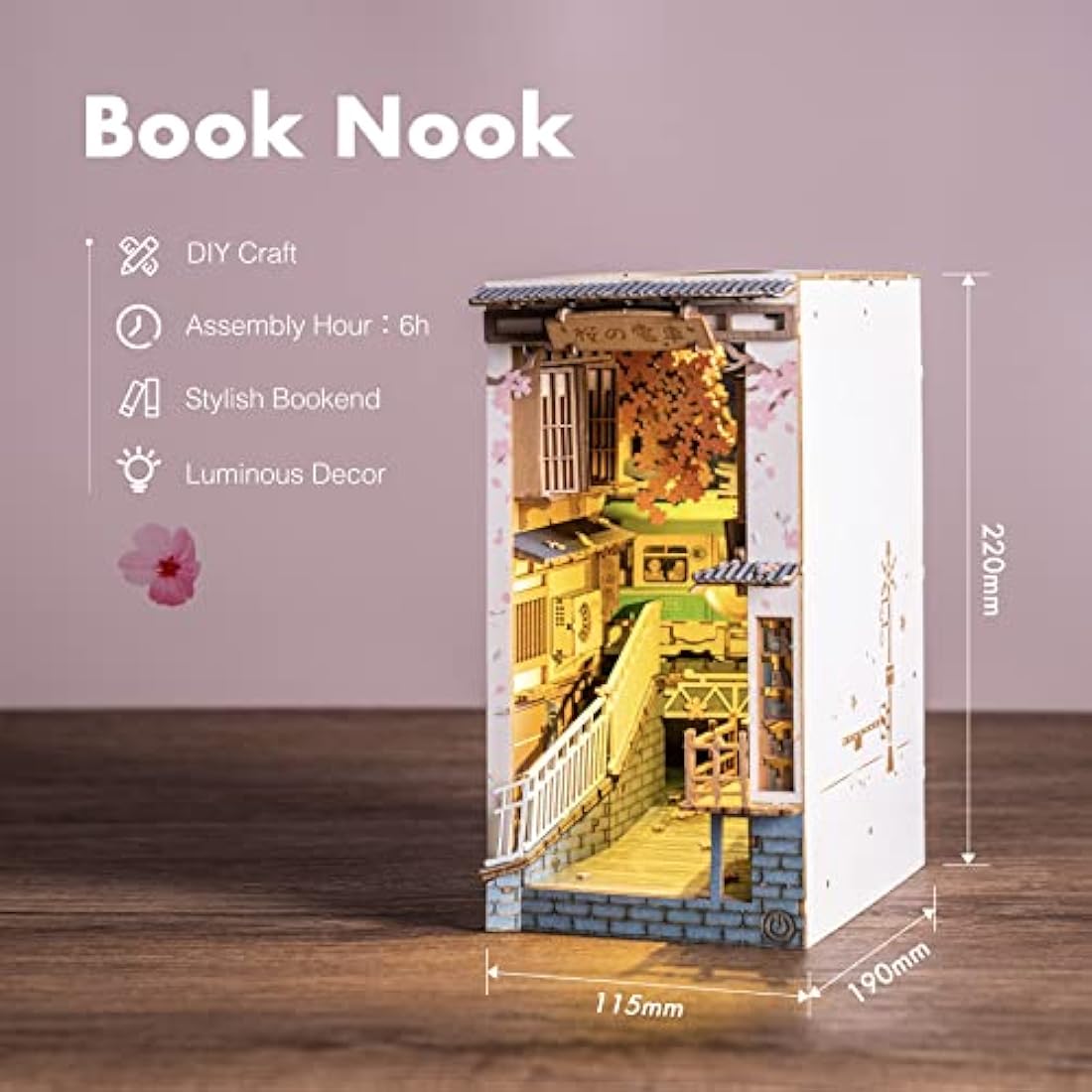 Robotime Sakura Densya DIY Wooden Book Nook Kit – Miniature Dollhouse