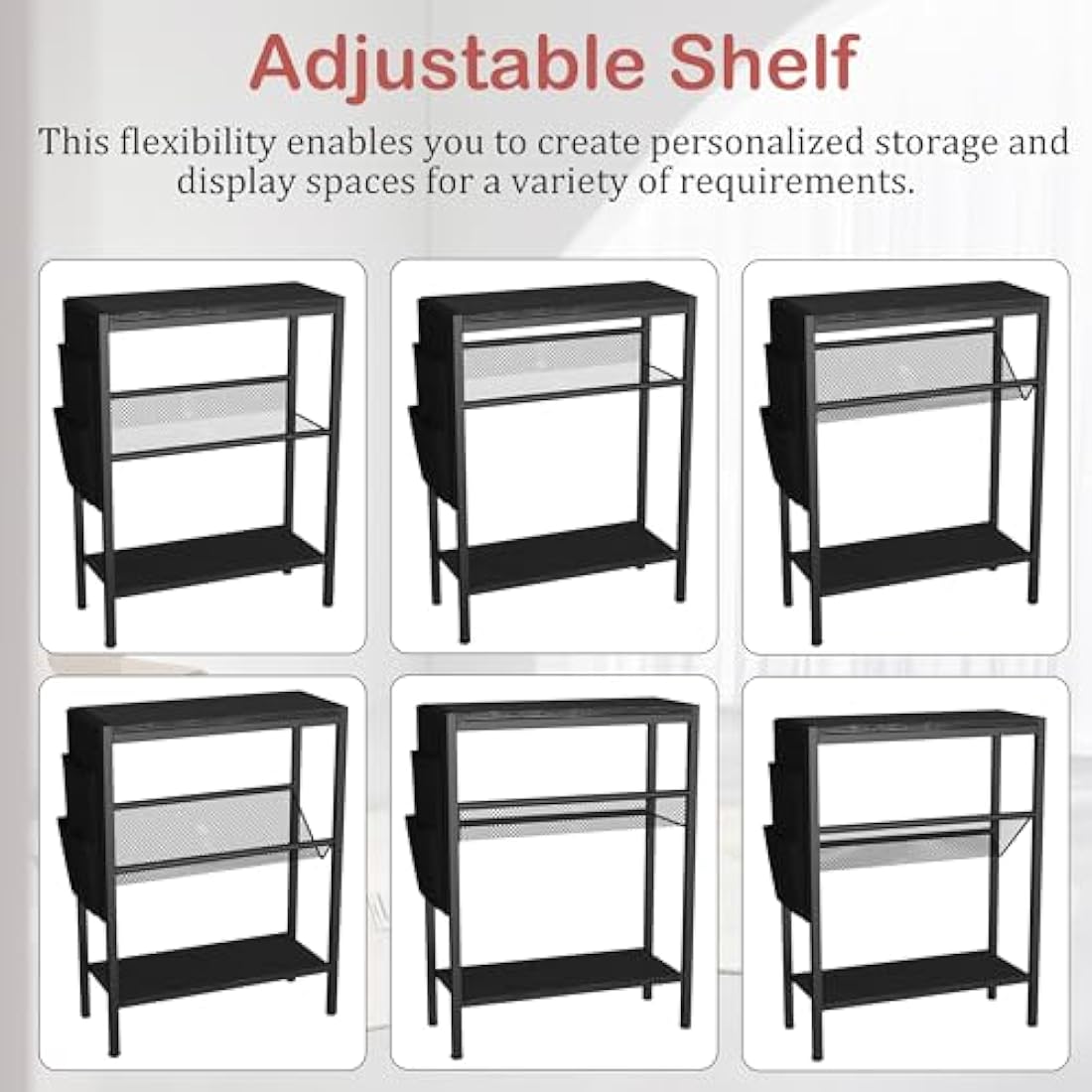 Yusong Narrow End Table | 3-Tier Slim Side Table with Storage, Black Oak