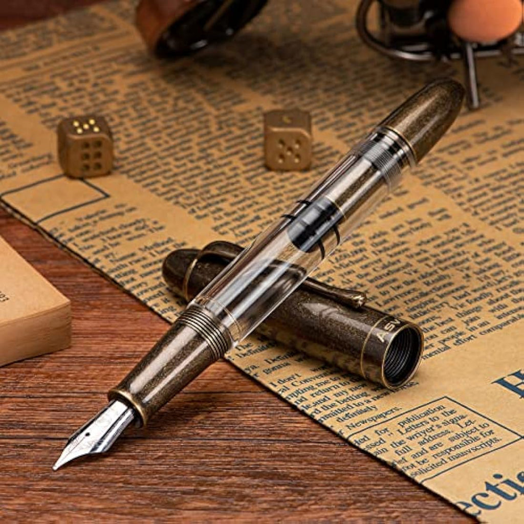 Asvine P30 Piston Fountain Pen | Retro Brass & Acrylic Fine Nib