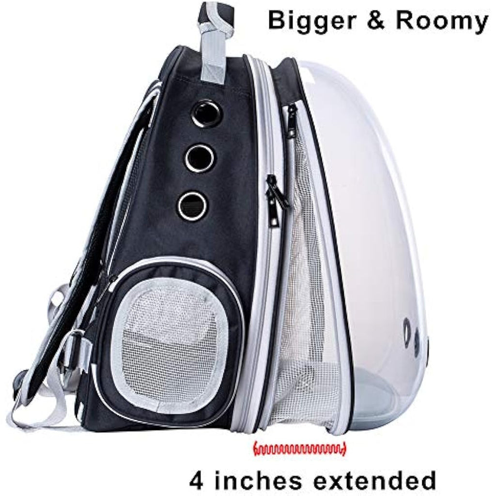 Interfashioner Expandable Cat Backpack Carrier | Clear Bubble Window - Black