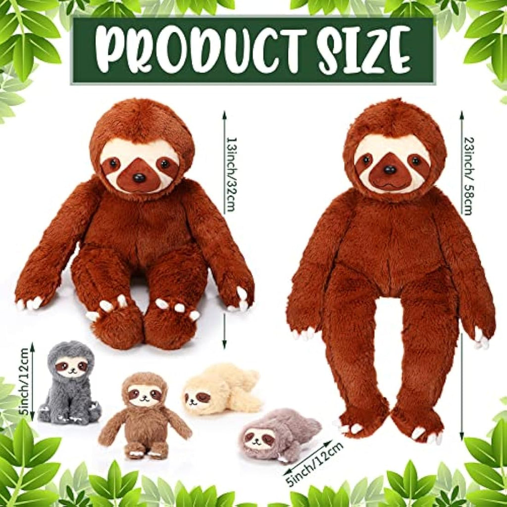 5-Piece Sloth Plush Toy Set – 13" Mommy and Baby Stuffed Animals