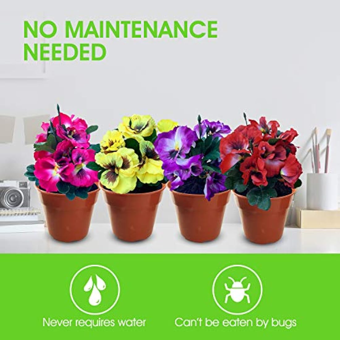 Garden 365 Artificial Pansy Flowers – UV Resistant Faux Plants, 5 Pack Red