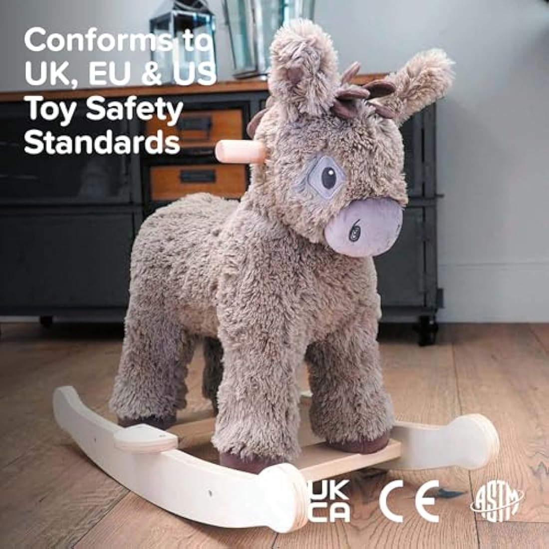 Little Bird Told Me Norbert Donkey Rocking Toy – Plush Wooden Rocker
