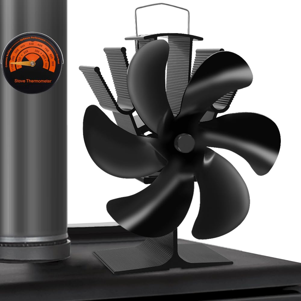 MIVITOOM 6-Blade Wood Burning Stove Fan | Heat Powered Log Burner Fan