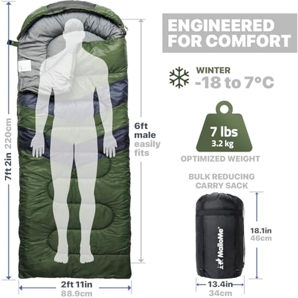MalloMe 3-4 Season Sleeping Bag | Waterproof Ultralight Cold Weather Gear