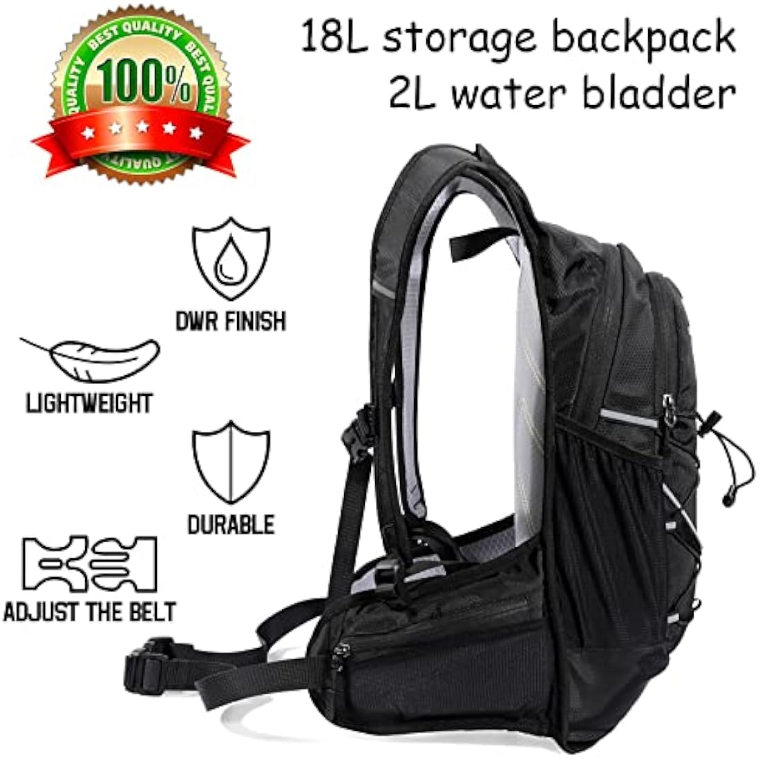BBAIYULE Hydration Backpack with 2L BPA-Free Bladder | Lightweight Nylon