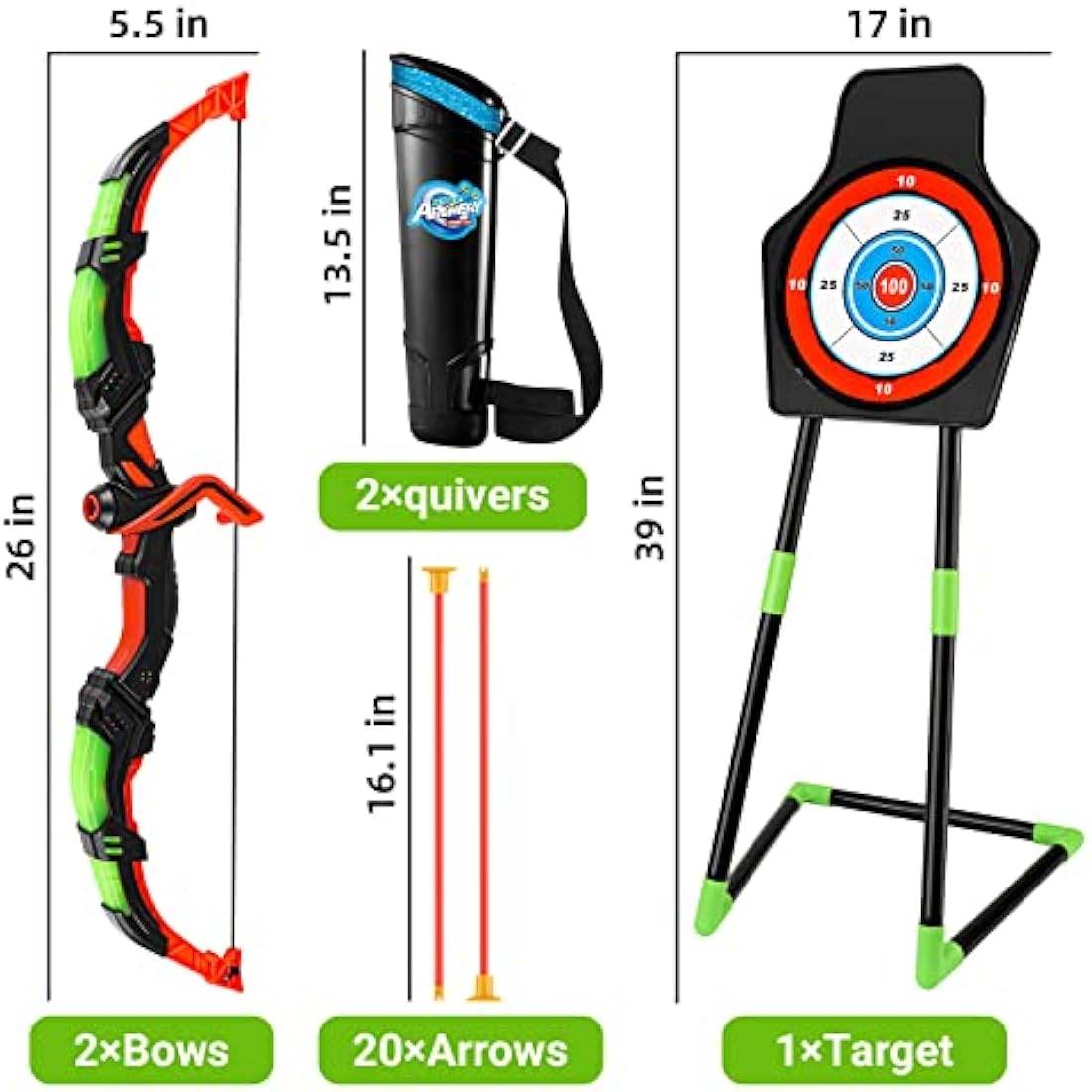 Own1one Kids Archery Set with LED Lights – Bow and Arrow Toy with Target