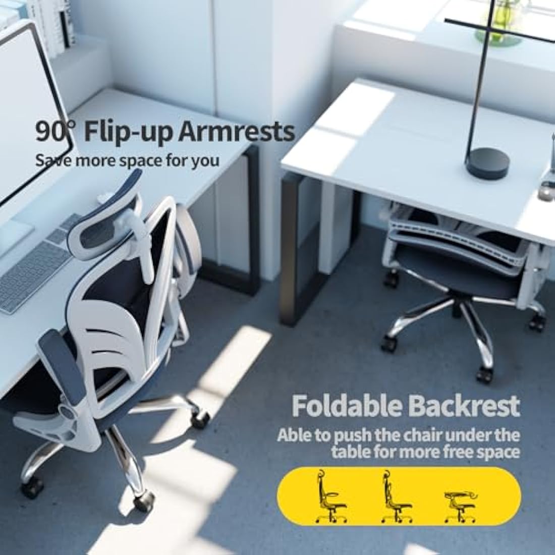 HOLLUDLE Ergonomic Mesh Office Chair – Foldable Backrest & Lumbar Support