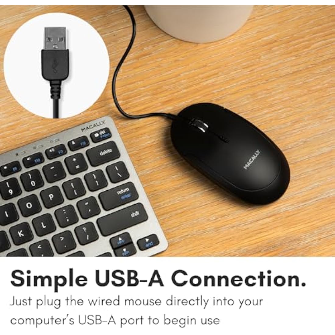 Macally Silent Wired Mouse | Slim Optical USB Mouse with Adjustable DPI