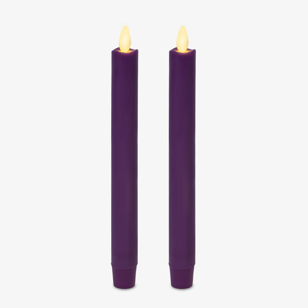 Luminara Flameless LED Taper Candles – Purple Real Wax Flickering Flame, 2pk