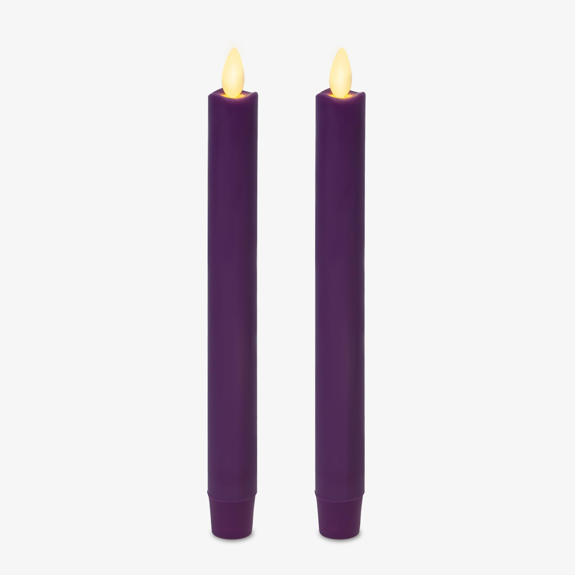 Luminara Flameless LED Taper Candles – Purple Real Wax Flickering Flame, 2pk