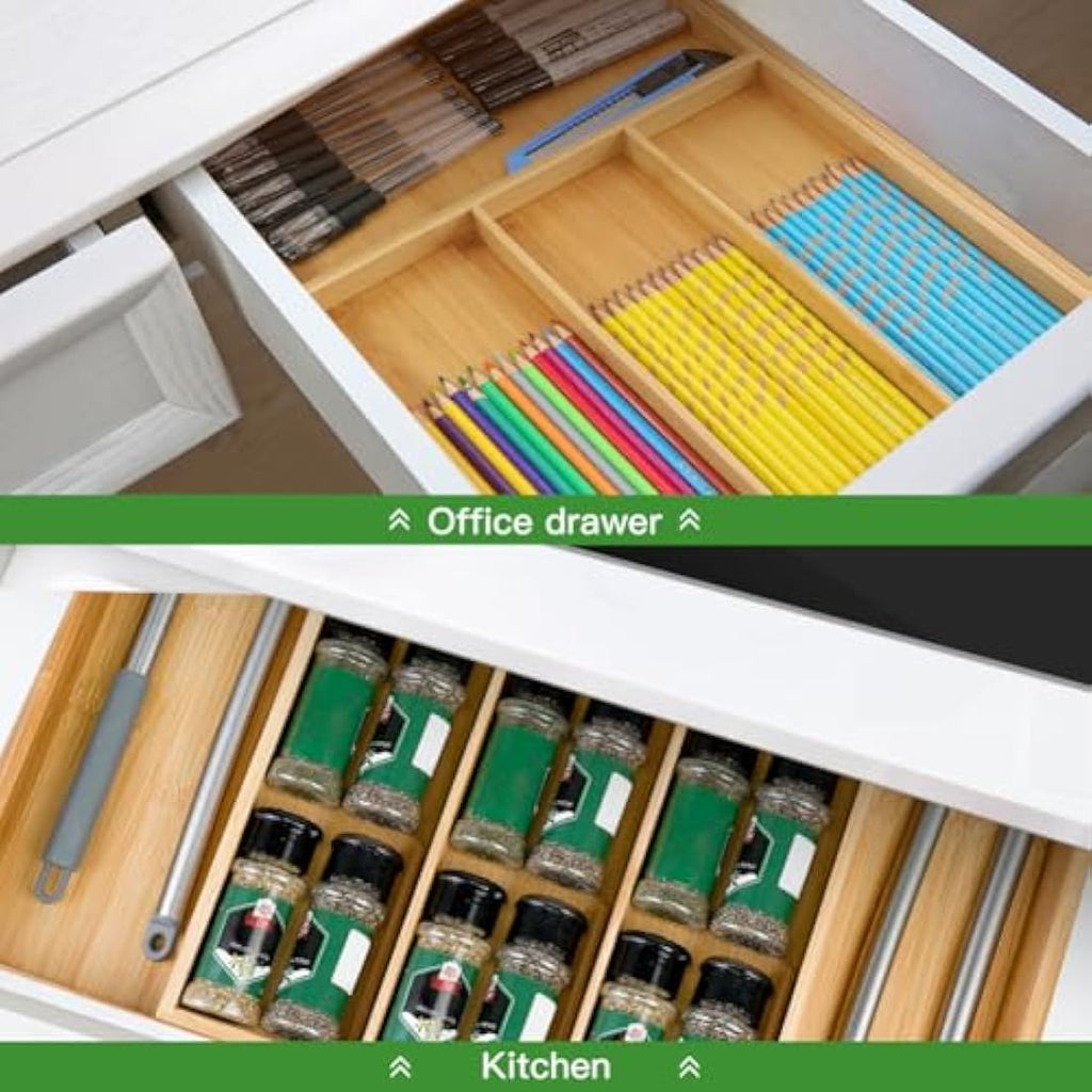 VaeFae Expandable Bamboo Cutlery Drawer Organiser | 5-7 Slot Kitchen Tray