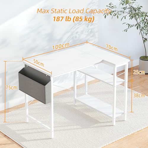 BEXEVUE L-Shaped Corner Desk | 100x70cm Gaming Table with Storage Shelves