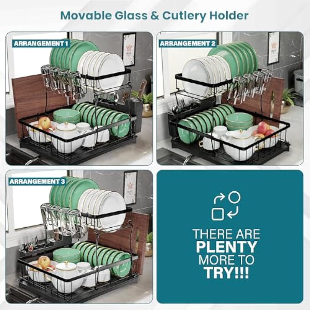 Prime Feel 2-Tier Dish Drying Rack – Rustproof Stainless Steel Kitchen Drainer