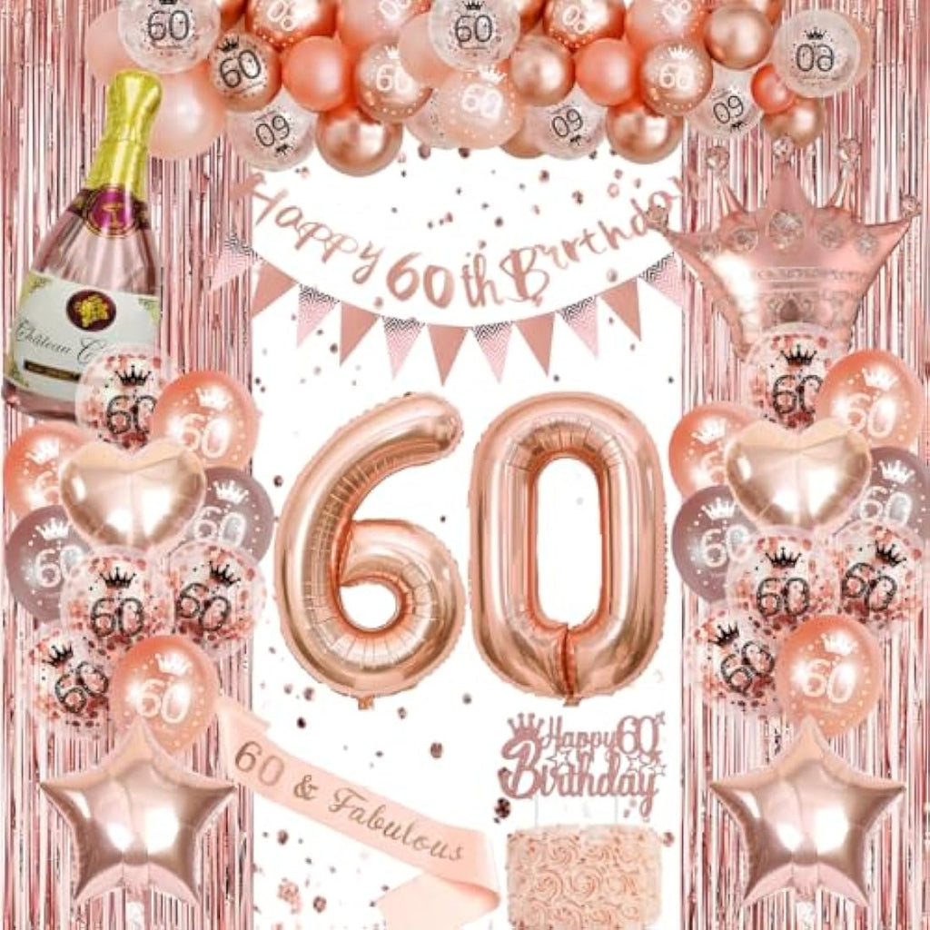 Jolof Store Rose Gold 60th Birthday Decorations Set for Women – 38 Pcs