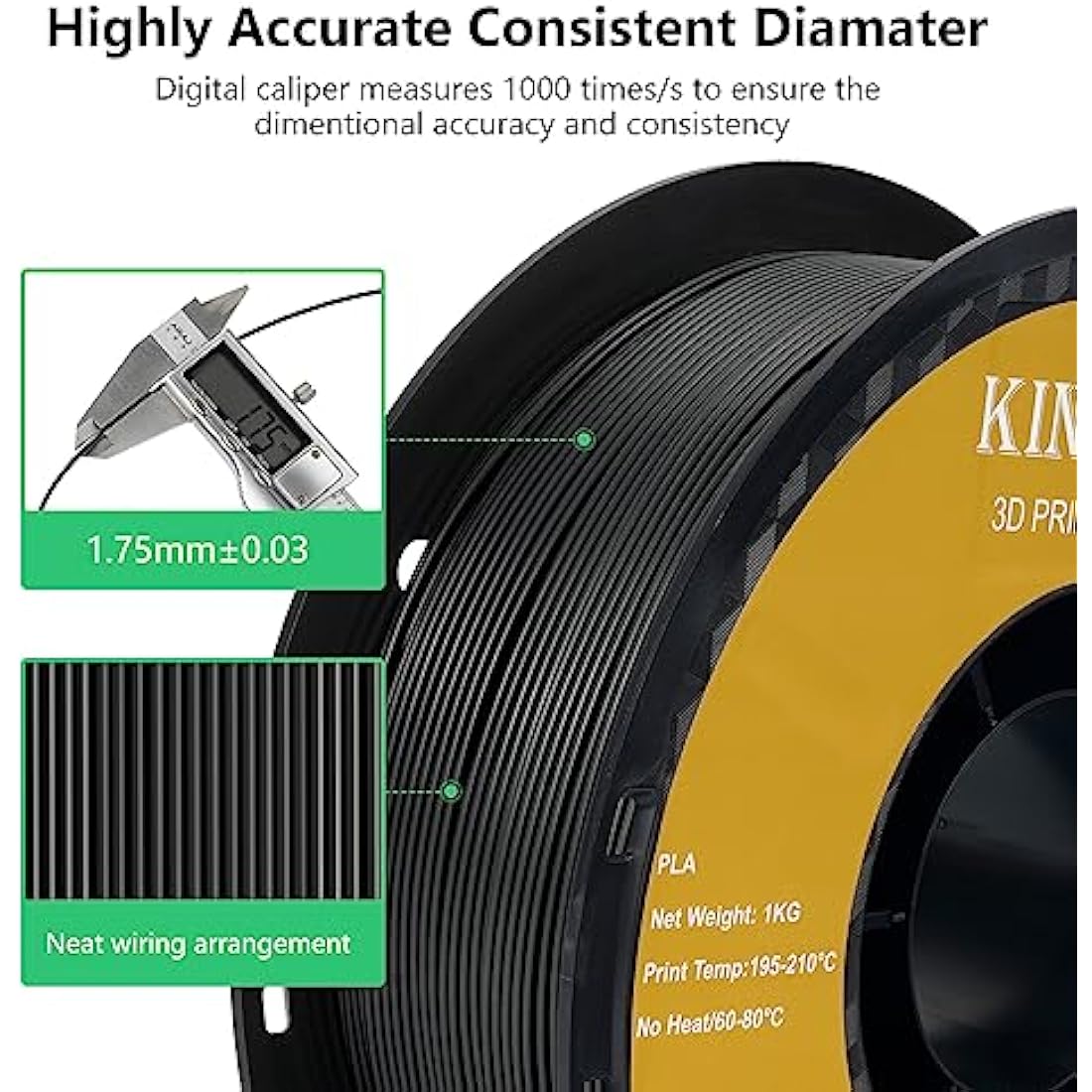 Kingroon PLA Filament 1.75mm – 10KG Bulk 3D Printing Material, Black
