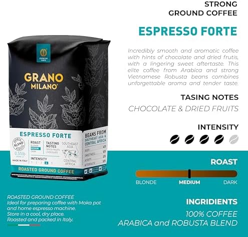 Grano Milano Ground Coffee | Espresso Forte Medium Roast, 750g