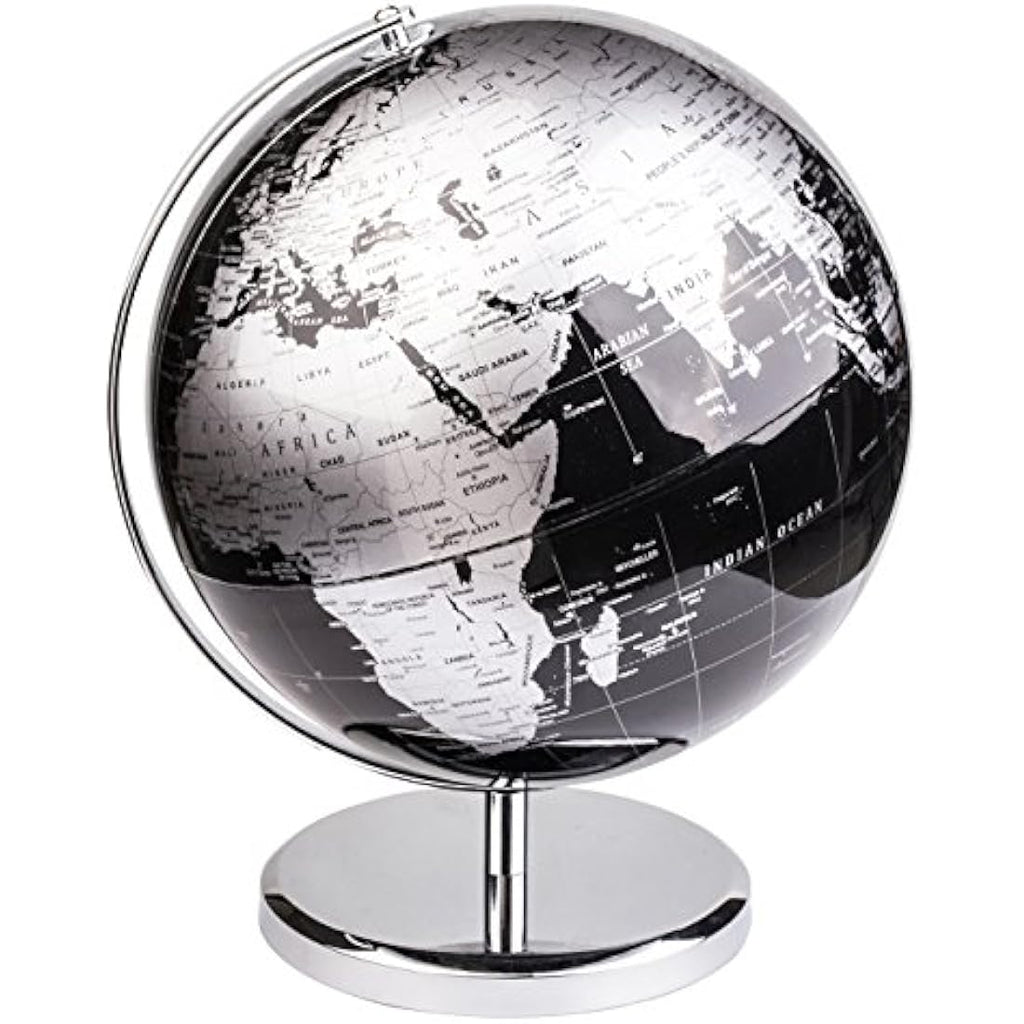 30cm World Globe – Metallic Black Map with Metal Base