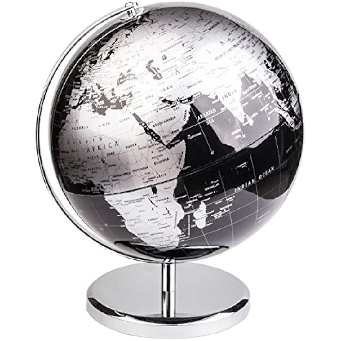 30cm World Globe – Metallic Black Map with Metal Base
