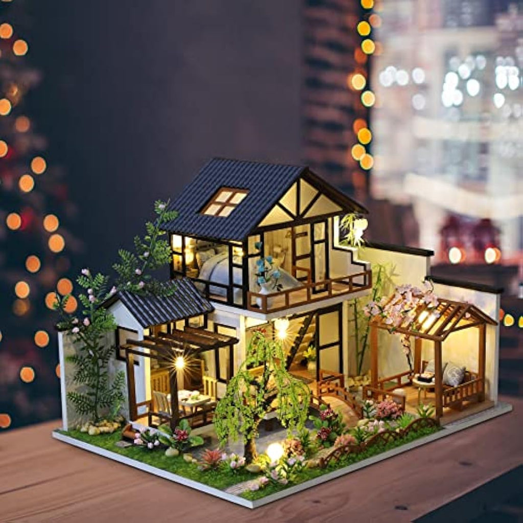 Cuteefun DIY Miniature Dollhouse Kit - Oriental Villa Wooden Model with Music