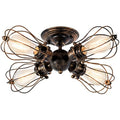 LULING Vintage Industrial Wire Cage Ceiling Light – 4-Light Bronze Chandelier
