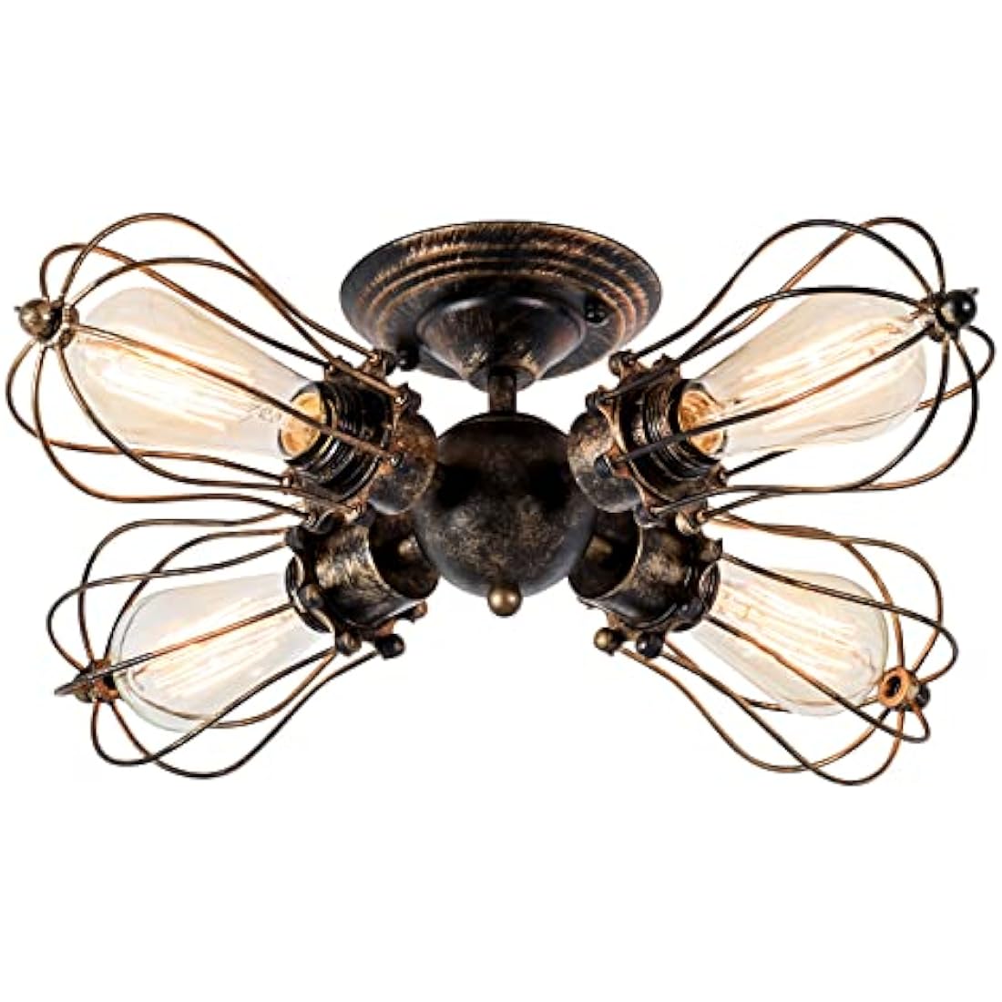 LULING Vintage Industrial Wire Cage Ceiling Light – 4-Light Bronze Chandelier