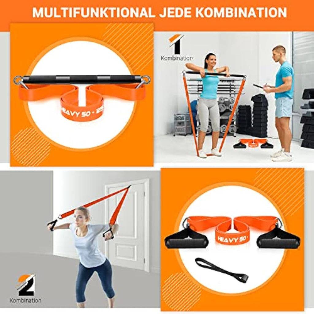 DASKING Resistance Bands Set with 98cm Detachable Bar - Home Gym Workout Kit