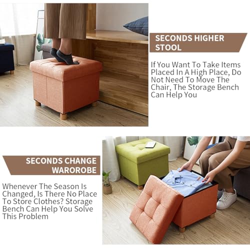 BRIAN & DANY Folding Storage Ottoman | Linen Foot Stool with Wood Legs