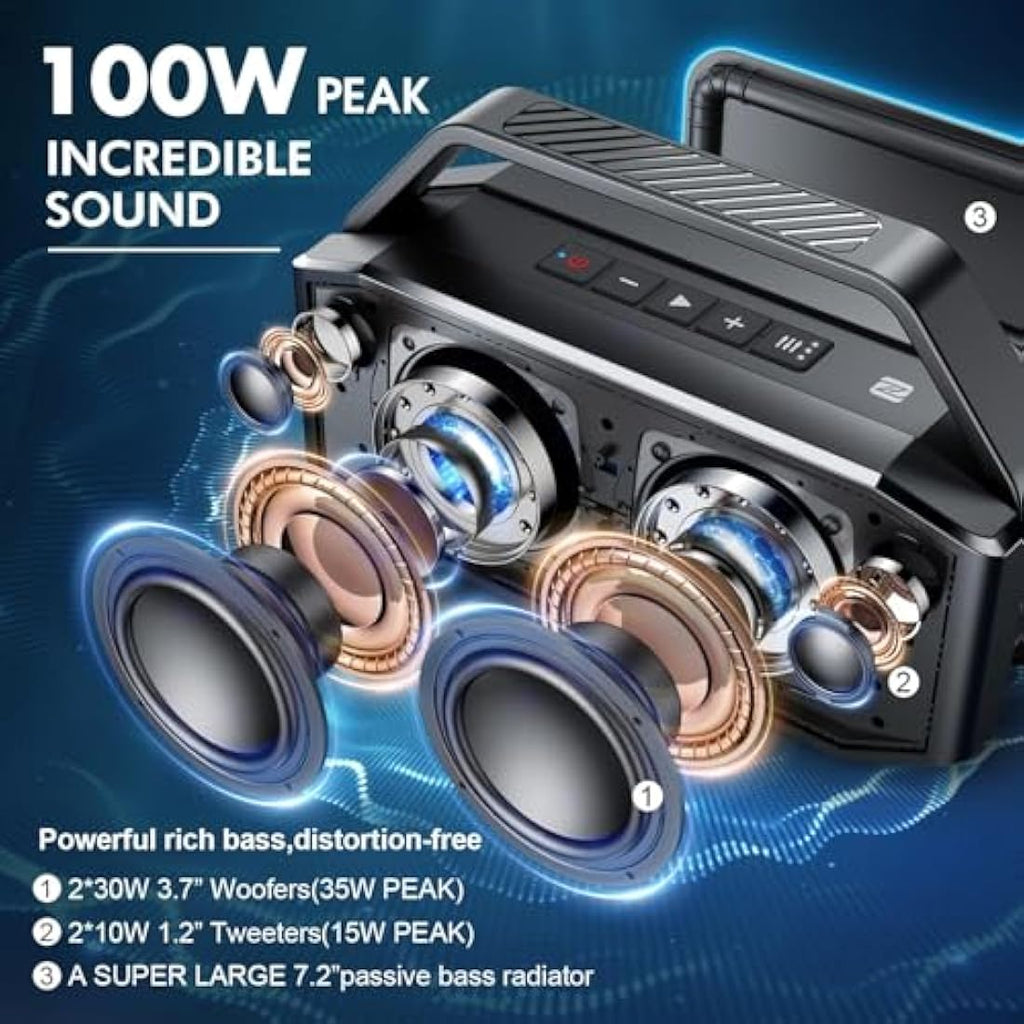 W-KING 100W Portable Bluetooth Speaker – IPX6 Waterproof Outdoor Boombox