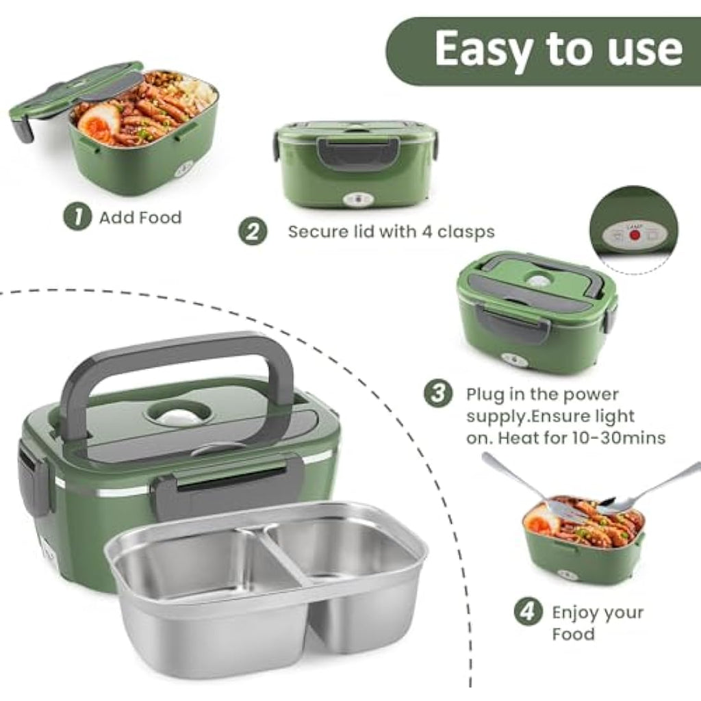 BYbrutek 100W Electric Lunch Box – 1.5L Stainless Steel Food Warmer