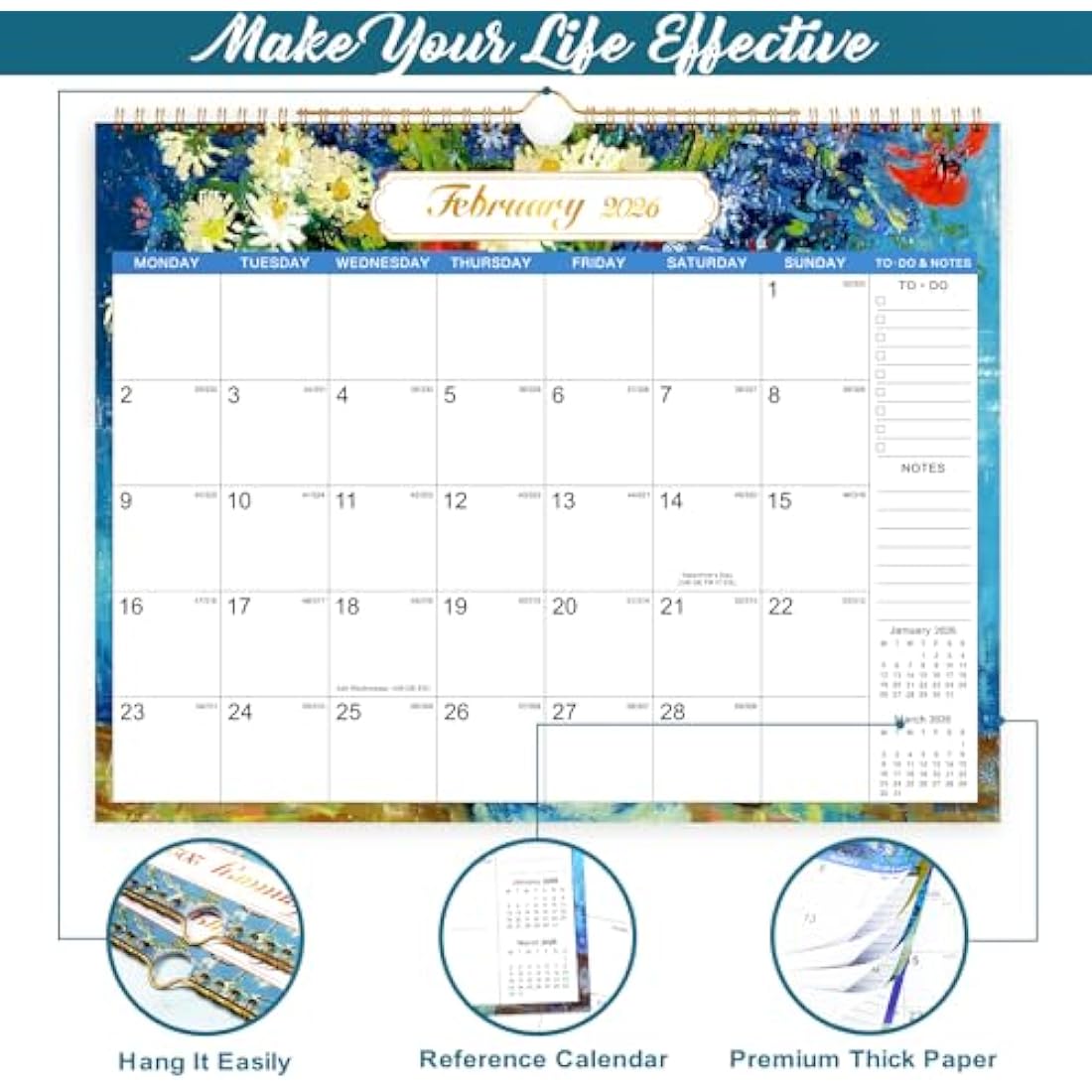 Artfan 2025-2026 Wall Calendar | 18-Month Planner, 14.8'' x 11.5'', Green